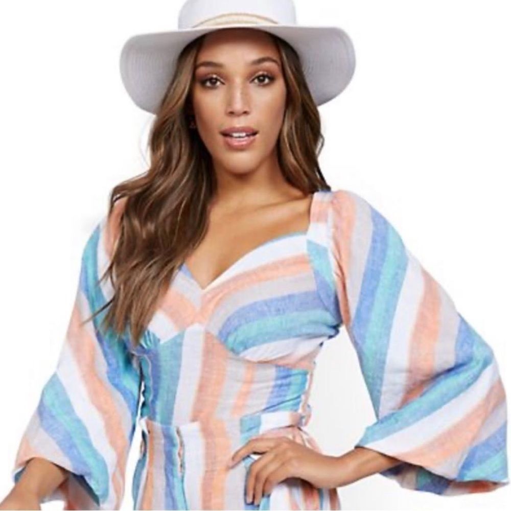 NY & Company Linen blend striped summer top size medium